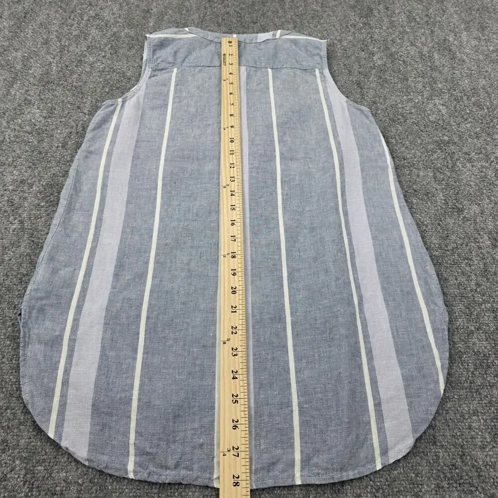 Ellen Tracy Shirt Womens Small Blue Striped Linen Sleeveless Button Summer Top - Picture 6 of 16